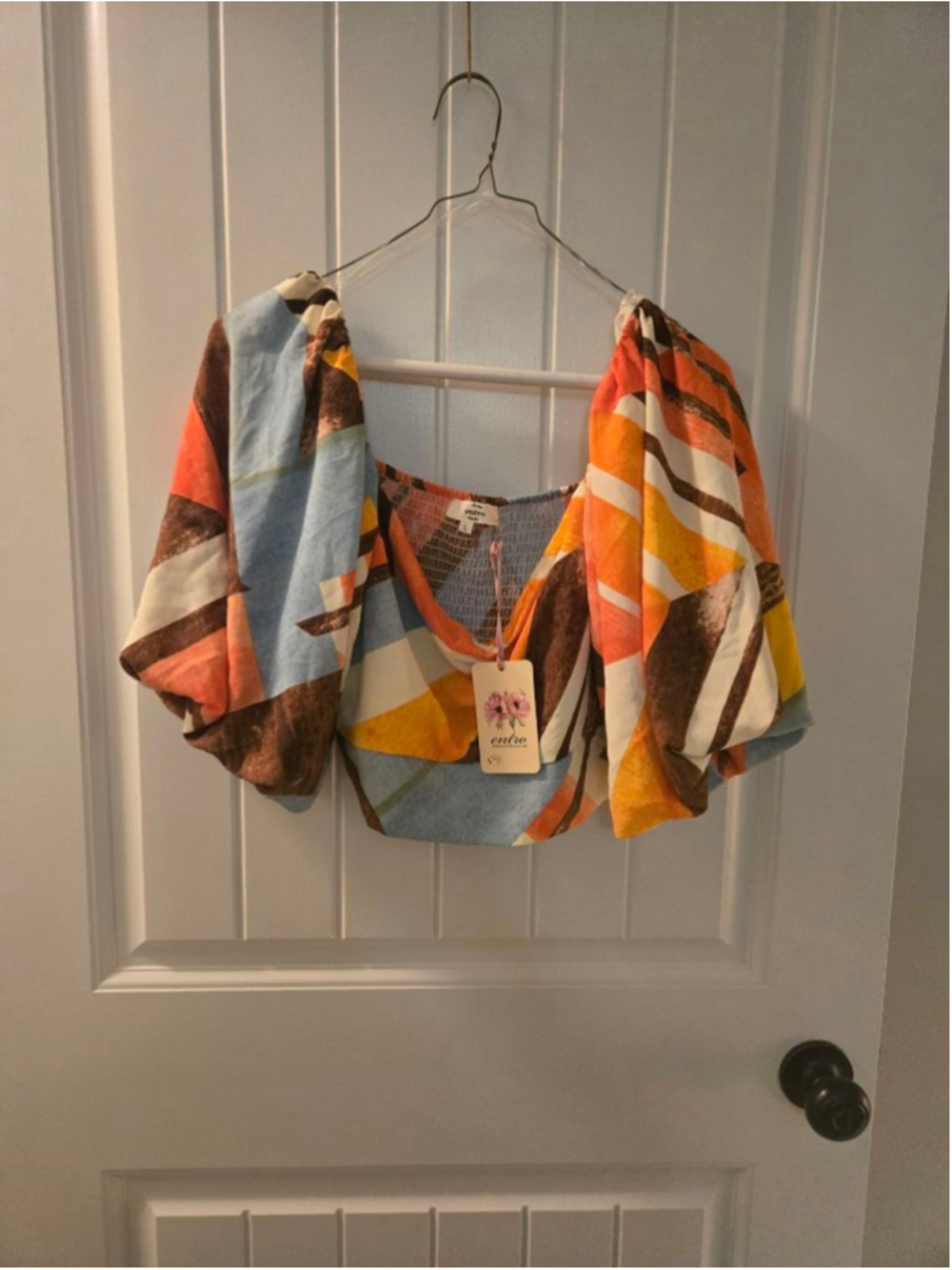 Women's Entro Abstract Print Crop Top L Orange Blue